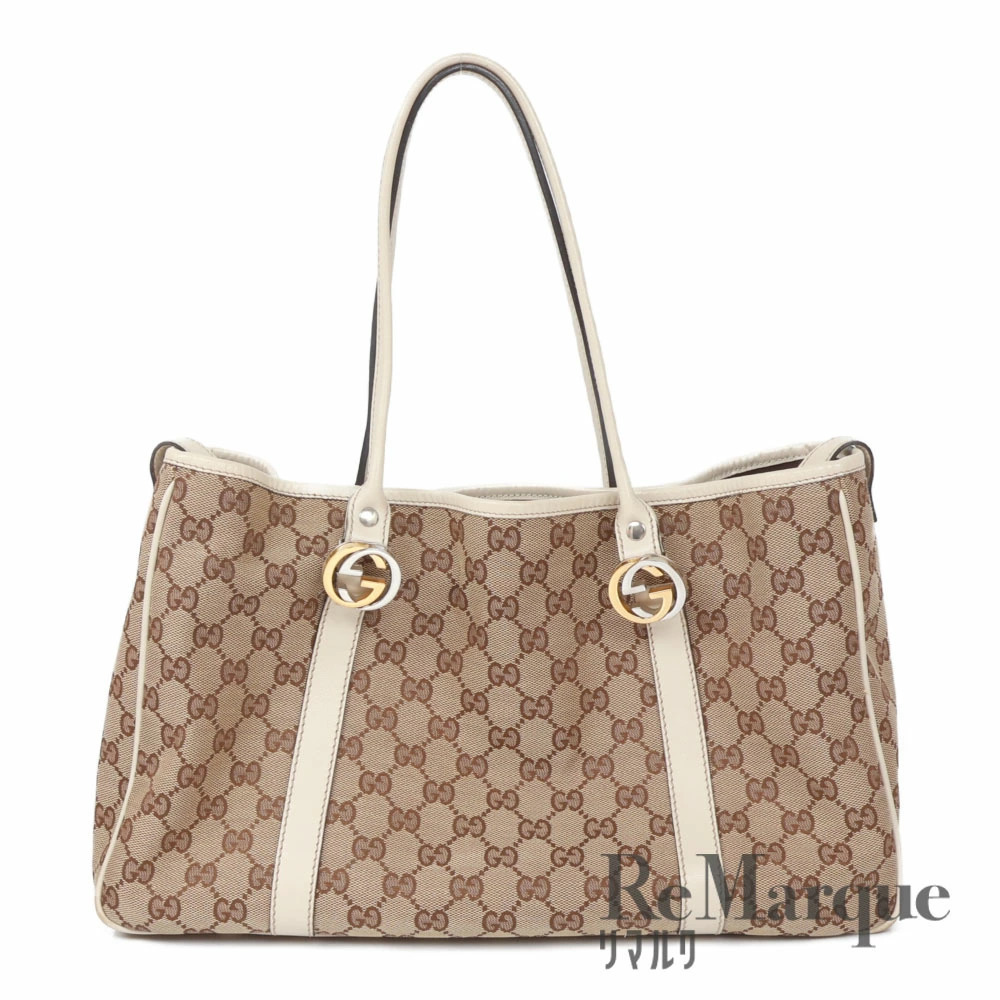 Gucci GG Canvas Tote Shoulder Bag Beige Brown